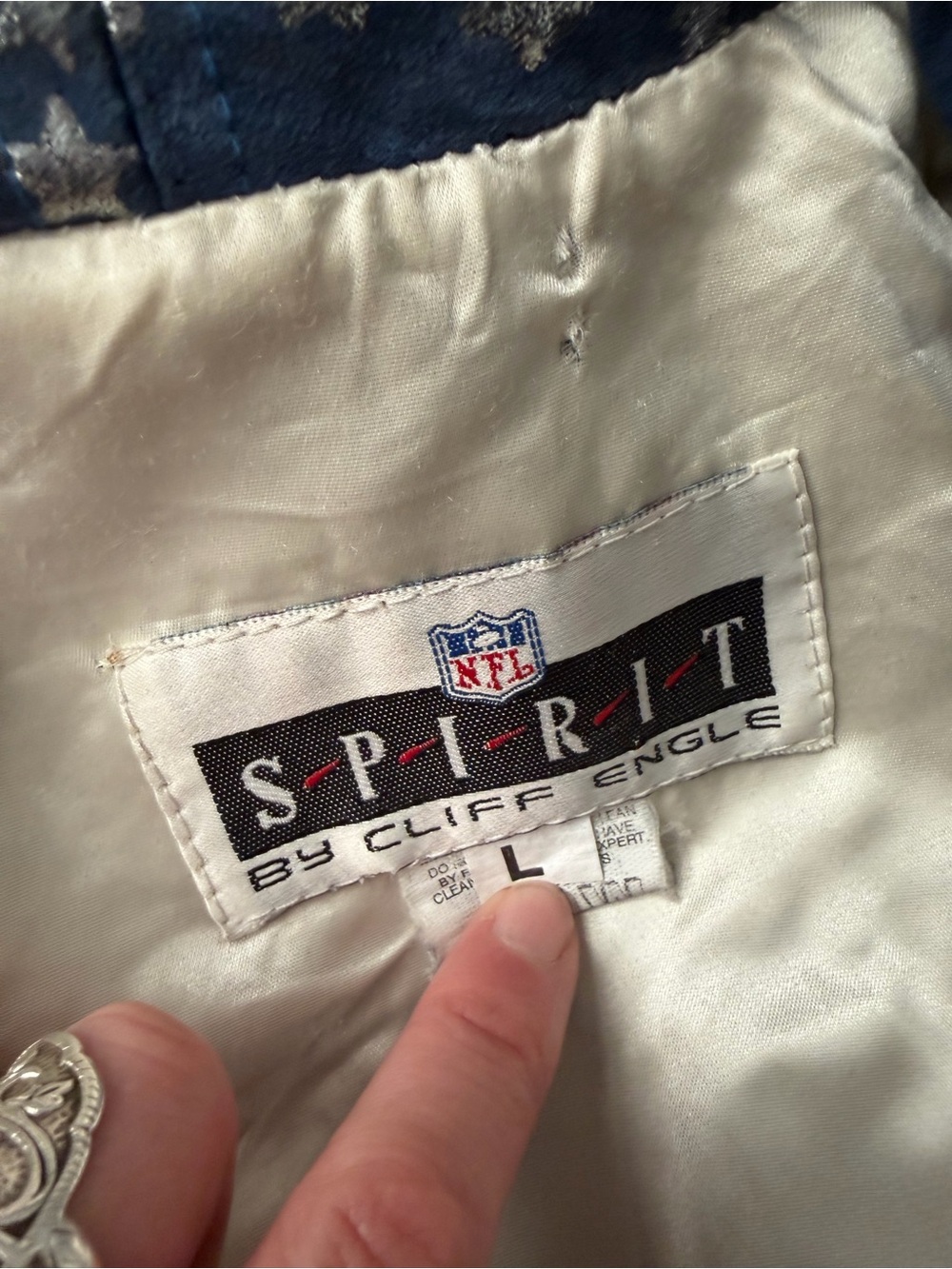Vintage NFL Spirit by Cliff Engle Dallas Cowboys Leather Jacket Tassels size L - Picture 9 of 9